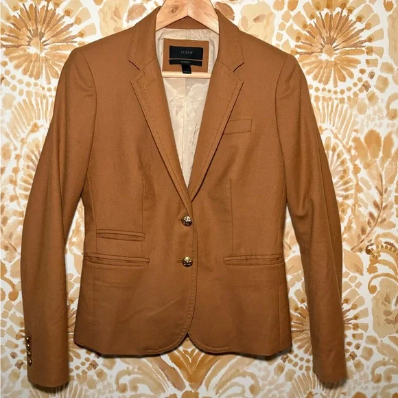 J. Crew Schoolboy 100% Wool Women’s Blazer Size 0 Tan Camel Academia Neutral - Picture 2 of 7
